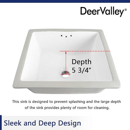 DeerValley DV-1U307 16" X 14" Rectangular Ceramic Bathroom Sink Undermount Bathroom Sink With Overflow Hole