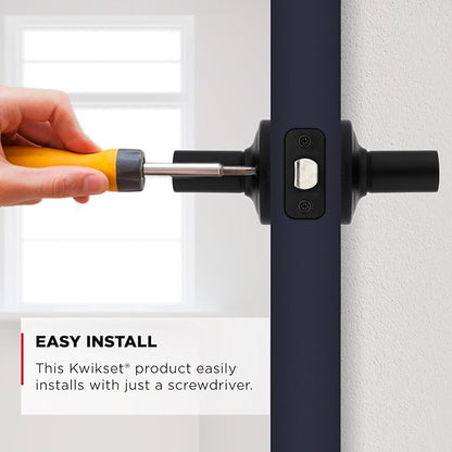 Kwikset Henley Interior Privacy Door Handle with Lock, Door Lever for Bathroom and Bedroom, Matte Black Reversible Keyless Turn Lock, with Microban Protection (Pack of 4)