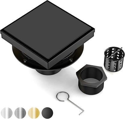 DLONE® Shower Drain | 6 Inch Matte Black with Tile Insert Panel | Square Shower Drain ,with Hair Catcher, Shower Floor Drain Fits Bathroom, Balcony etc