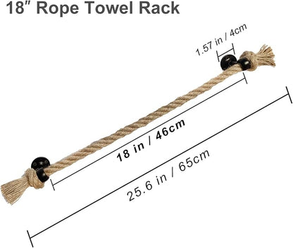 18'' Nautical Rope Towel Bar Black Coastal Towel Rack Unique Knot for Nautical Bathroom Decor Wall Mounted Bathroom Accessories Towel Holder