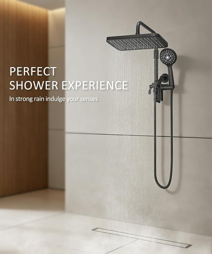 12 Inch Shower Head with Filters Rain Shower Head with Handheld Spray Combo | Filtered Shower Heads with Handheld,High Pressure Rainfall Dual Showerhead,Adjust Height and Angle of Extension Arm,Black