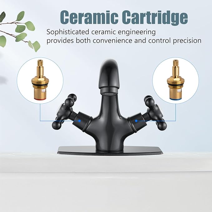 Aolemi Bathroom Sink Faucet Single Hole Cold and Hot Double Handle Cross Knobs Vanity Vessel Sink Basin Mixer Tap with Deck Cover Plate with Pop Up Drain Oil Rubbed Bronze