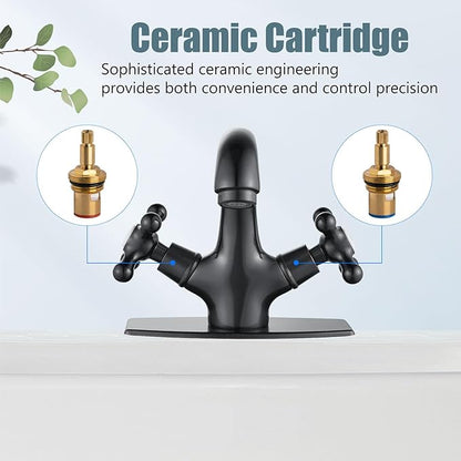Aolemi Bathroom Sink Faucet Single Hole Cold and Hot Double Handle Cross Knobs Vanity Vessel Sink Basin Mixer Tap with Deck Cover Plate with Pop Up Drain Oil Rubbed Bronze