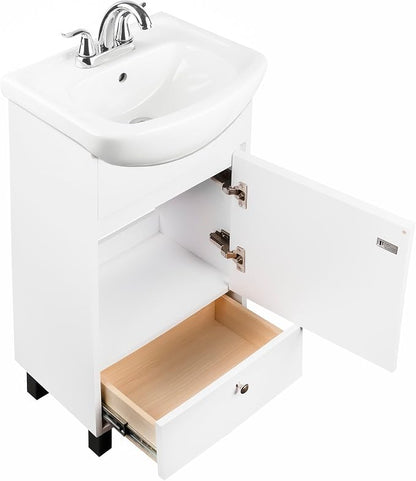 Petite 18 Inch Bathroom Vanity with Sink, Small Freestanding Bathroom Cabinet, Space-Saving Vanity Sink Combo Design, Dual Storage, Satin White