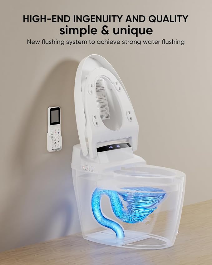 TDH Smart Toilet,Tankless Toilets with Foot Sensor,Heated Toilet Bidet with Warm Water Sprayer and Dryer,LED Display and Night Light,Auto Flush ADA Comfort Height