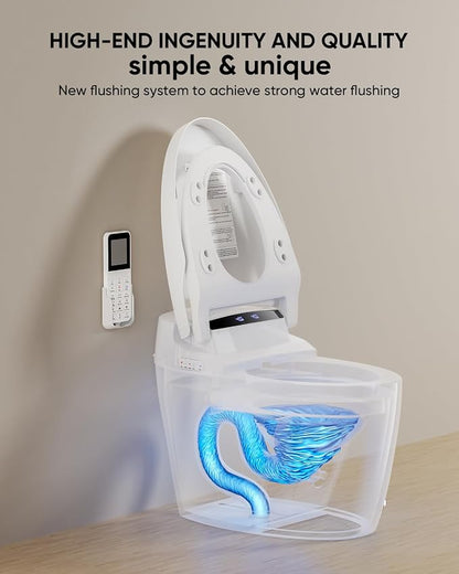 TDH Smart Toilet,Tankless Toilets with Foot Sensor,Heated Toilet Bidet with Warm Water Sprayer and Dryer,LED Display and Night Light,Auto Flush ADA Comfort Height