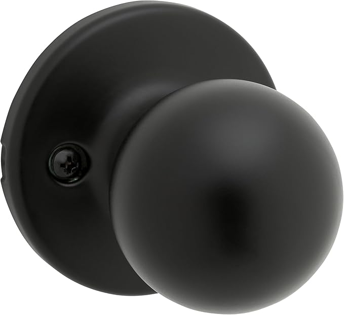 Kwikset Polo Interior Passage Door Knob, Handle for Closet and Hallway Doors, Non-Locking Doorknob in Matte Black, with Microban Protection
