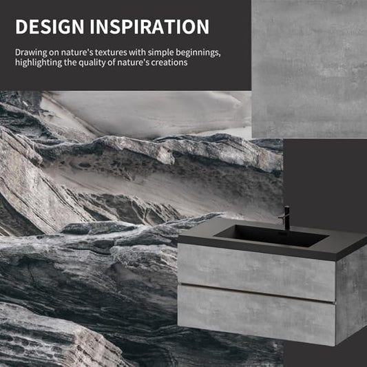 Floating Vanity Bathroom, 42 Inch Bathroom Vanity with Sink, Wall Mounted Single Sink Bathroom Vanity, Soft Closed 2 Drawers, Integrated Sink (Dark Birch)
