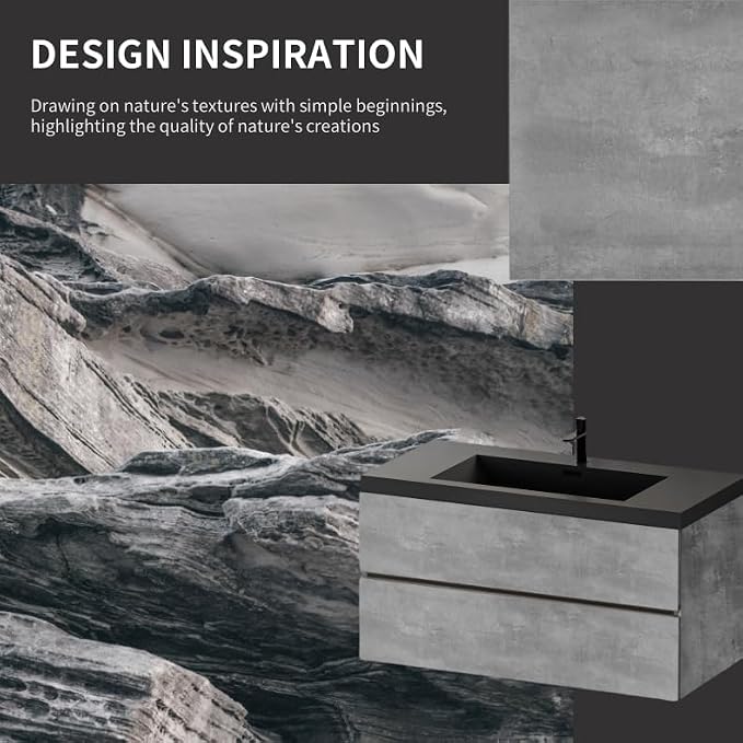 42 Inch Floating Bathroom Vanity with Sink, Modern Grey Wall Mounted Floating Vanity with Scratch-Resistant Quartz Sand Basin and Soft Closing Drawers, Pre Assembled Bathroom Vanity