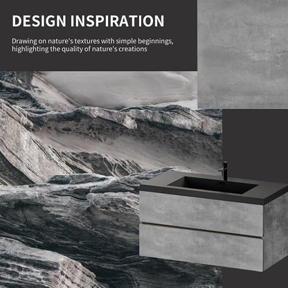 42" Floating Bathroom Vanity with Sink, Modern Wall-Mounted Bathroom Storage Vanity Cabinet with Two Black Quartz Sand Top Basins and Four Soft Close Drawers, Cement Grey