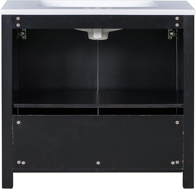 LUMISOL 36" Bathroom Vanity with Sink, Modern Bathroom Vanity with 2 Doors, Adjustable Shelf, Freestanding Bathroom Storage Cabinet with Ceramic Sink, Espresso