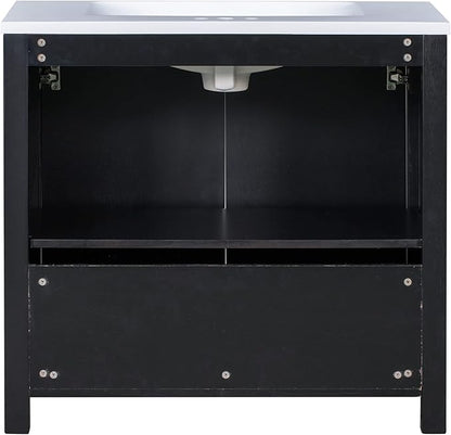 LUMISOL 36" Bathroom Vanity with Sink, Modern Bathroom Vanity with 2 Doors, Adjustable Shelf, Freestanding Bathroom Storage Cabinet with Ceramic Sink, Espresso