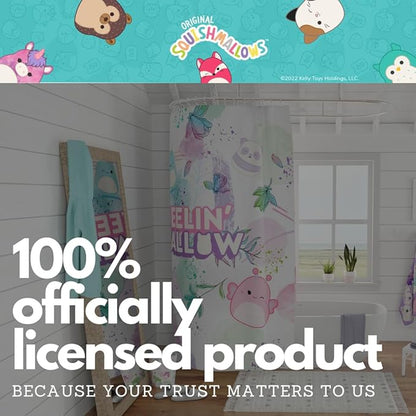 Squishmallows 13-Piece Shower Curtain Set, 72 x 72 Inch Fabric Curtain with Hooks, Bathroom Decor, Machine Washable, (100% Officially Licensed Product) by Franco Collectibles