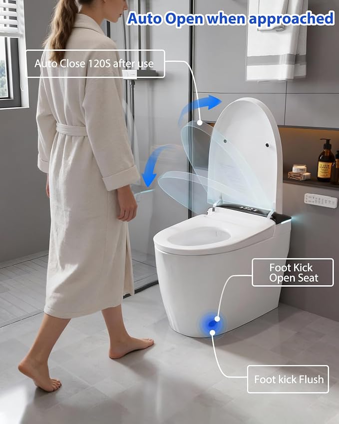 TOTTE Smart Toilet with Bidet Built in, Auto Open/Close Lid, ADA Comfort Height, 1000g MaP Flush, 1.28 GPF, Heated Seat & Dryer, Electric Tankless Toilets with LED Display