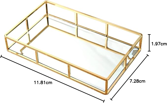 PuTwo Tray Mirror, Gold Dresser Ornate Tray Metal Decorative Tray Jewelry Perfume Organizer Makeup Tray for Vanity, Dresser, Bathroom, Bedroom | Gold Tray Jewelry Perfume Organizer Makeup Tray for Vanity Dresser Bathroom Bedroom