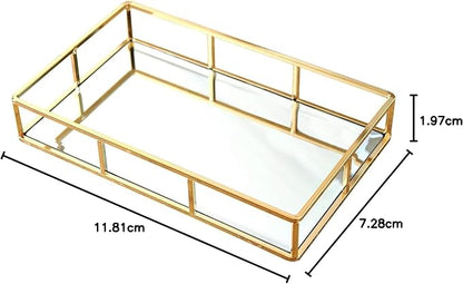 PuTwo Tray Mirror, Gold Dresser Ornate Tray Metal Decorative Tray Jewelry Perfume Organizer Makeup Tray for Vanity, Dresser, Bathroom, Bedroom | Gold Tray Jewelry Perfume Organizer Makeup Tray for Vanity Dresser Bathroom Bedroom