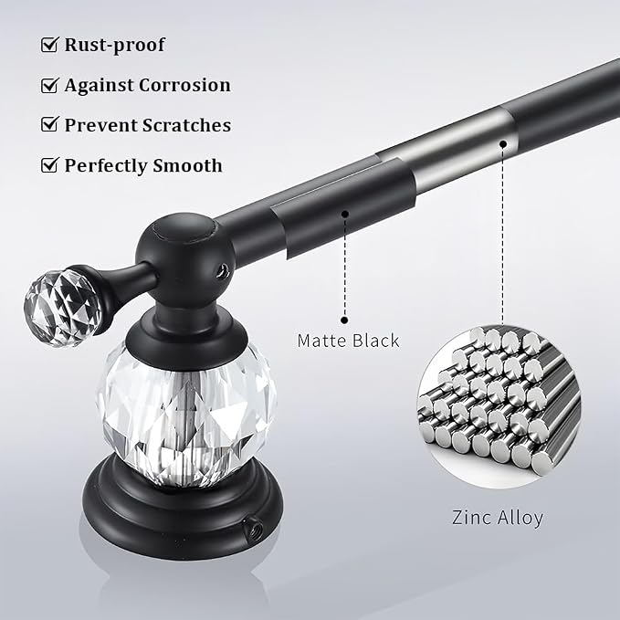 Crystal Black Towel Bar, Adjustable 24 INCH Bathroom Towel Holder Bar, Matte Black Single Towel Rack Hanger Home Towel Holder Rod for Bathroom Wall Mounted