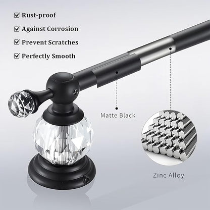 Crystal Black Towel Bar, Adjustable 24 INCH Bathroom Towel Holder Bar, Matte Black Single Towel Rack Hanger Home Towel Holder Rod for Bathroom Wall Mounted