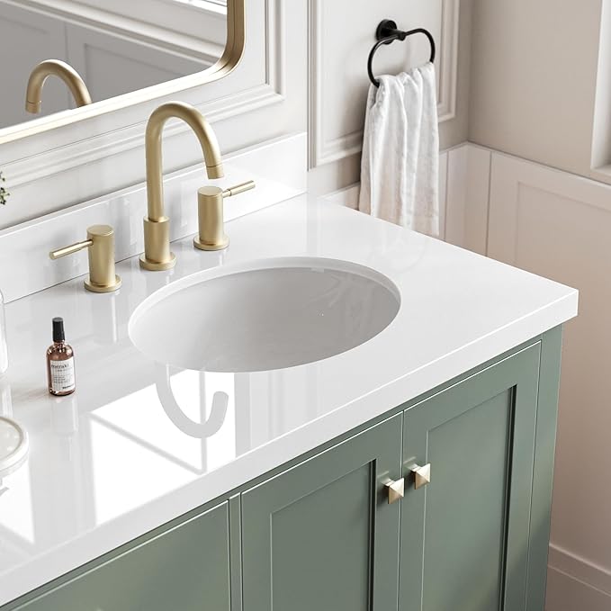 ARIEL Cambridge 72-inch Bathroom Vanity with Sink,Solid Wood, 1.5-inch Pure White Quartz Countertop & Backsplash, Double Oval Porcelain Sink, 4 Soft Closing Doors, 6 Dovetail Drawers, Vintage Green