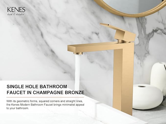 Champagne Bronze Vessel Sink Faucet 1 Handle, Tall Bathroom Faucet | Vessel Bowl Faucet with Pop Up Drain & Supply Lines, Lead-Free cUPC & NSF Certified, 1 Hole Faucet for Vanity RV Restroom