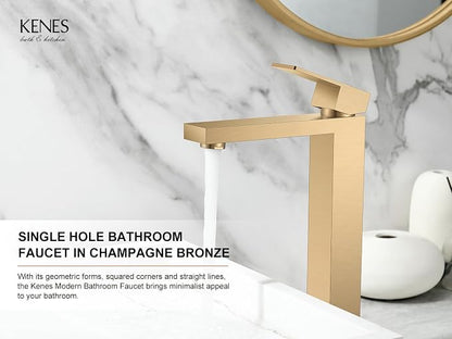 Champagne Bronze Vessel Sink Faucet 1 Handle, Tall Bathroom Faucet | Vessel Bowl Faucet with Pop Up Drain & Supply Lines, Lead-Free cUPC & NSF Certified, 1 Hole Faucet for Vanity RV Restroom