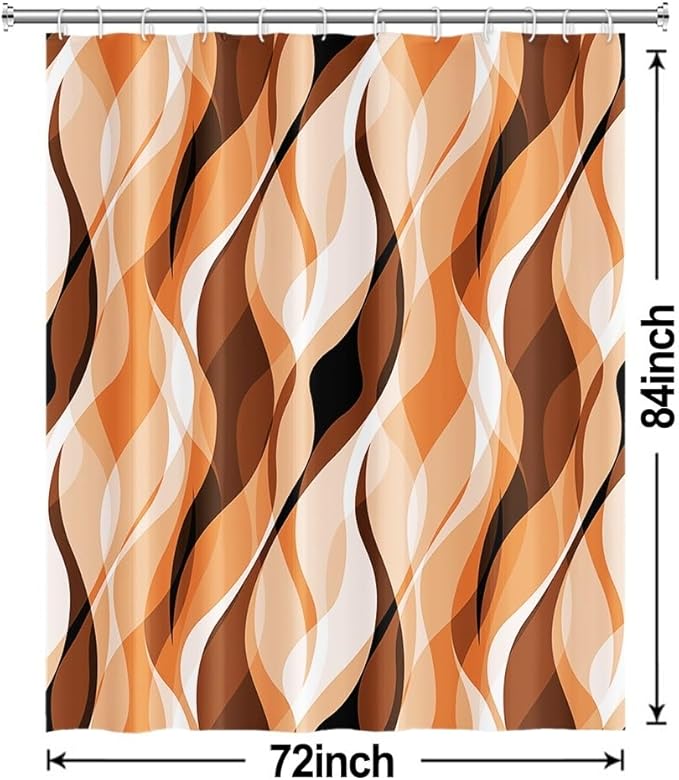 Orange Shower Curtain, Modern Abstract Burnt Orange Striped Shower Curtain Set for Bathroom Waterproof Polyester Shower Curtain with Hooks, 72x84 Inch