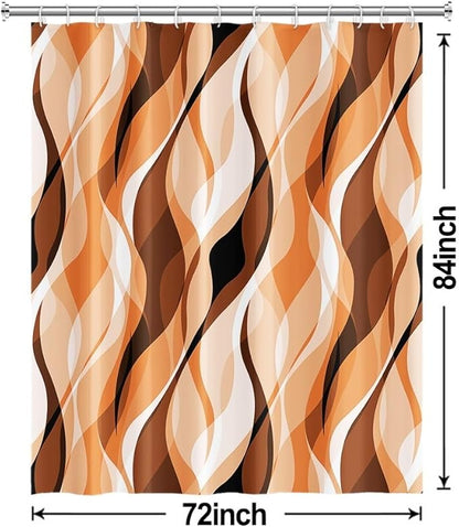 Orange Shower Curtain, Modern Abstract Burnt Orange Striped Shower Curtain Set for Bathroom Waterproof Polyester Shower Curtain with Hooks, 72x84 Inch