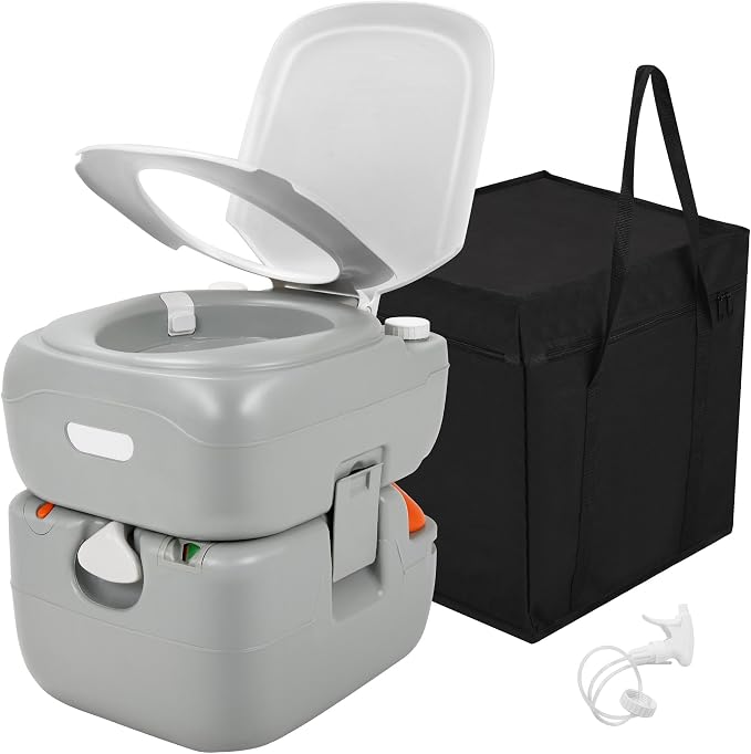 YITAMOTOR Portable Toilet 5.8 Gallon, Camping Porta Potty with Sprayer and Handbag, RV Toilet with Handle Pump, Level Indicator, for Motorhome Travel, Car, Boat, Indoors and Outdoors | Camping Porta Potty with Sprayer and Handbag, RV Toilet with Handle...