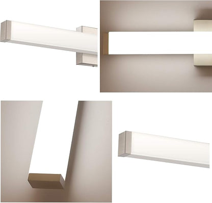 40 Inch Brushed Nickel LED Bathroom Vanity Light, 24W 4000K Natural White Square Wall Fixture, Modern Lighting for Over Mirror, Damp Rated