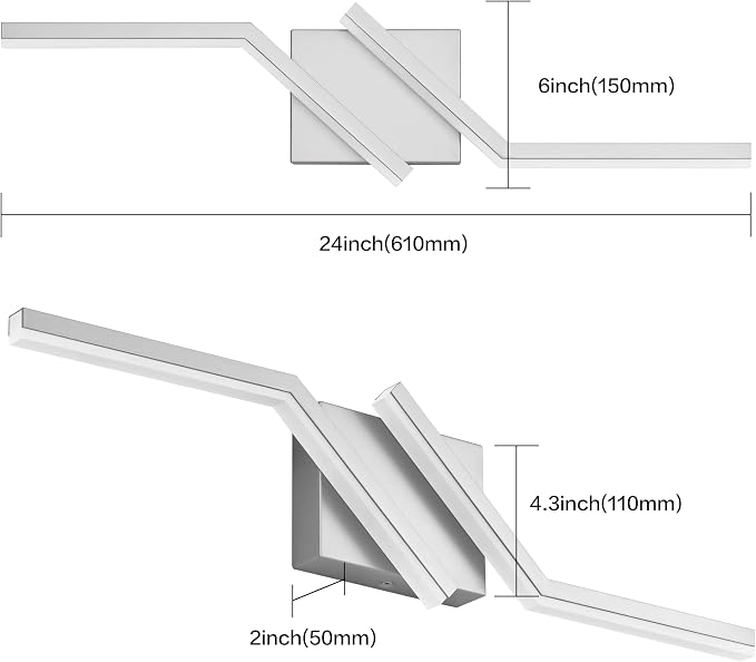 24 inch Nickel Vanity Lights for Bathroom Vanity Light Modern Dimmable Bathroom LED Light Fixtures Over Mirror 6000K Cool White