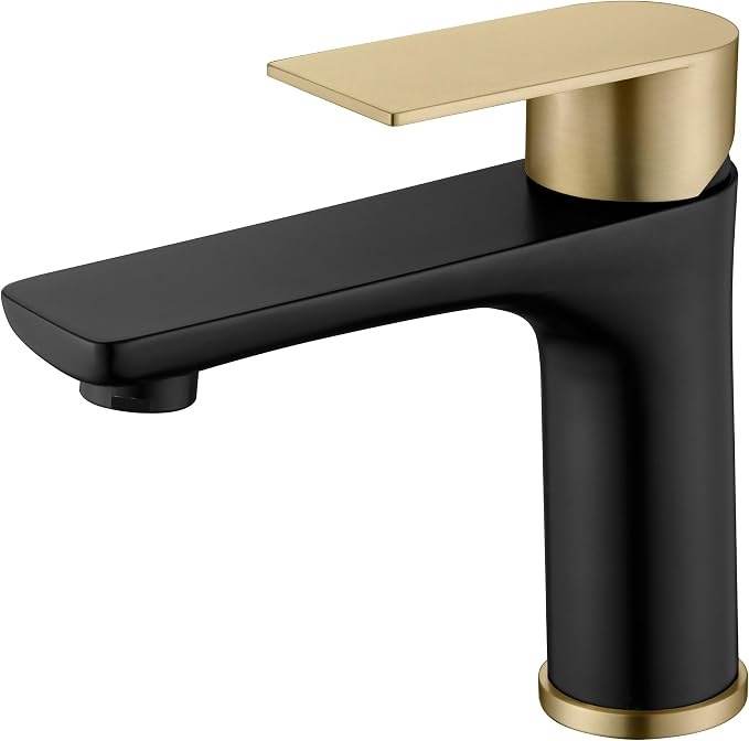 SUMERAIN Modern 304 Stainless Steel Bathroom Faucet Lead-Free Vanity Sink Faucet Black&Gold Single Handle Washbasin Faucet | Lead-Free, Single Handle, Unique Flow Pattern, Water-saving, Easy DIY Install