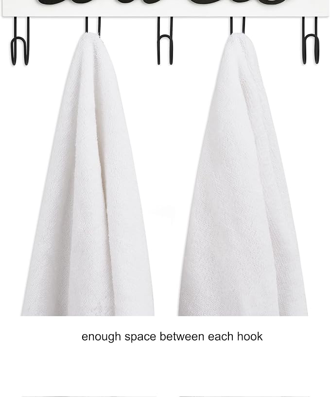 Mkono Wall Mounted Towel Rack, 5 Hooks Rustic Wood Bathroom Towel Hanger | Farmhouse Decor, Space Saving, Decorative Letter Design, Easy Install, Sturdy, Hang Bathrobe clothes, Shower Accessories