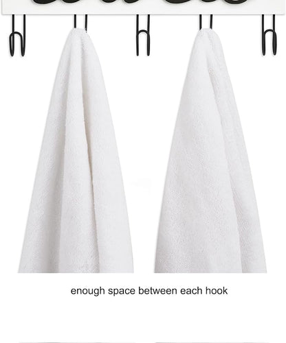 Mkono Wall Mounted Towel Rack, 5 Hooks Rustic Wood Bathroom Towel Hanger | Farmhouse Decor, Space Saving, Decorative Letter Design, Easy Install, Sturdy, Hang Bathrobe clothes, Shower Accessories