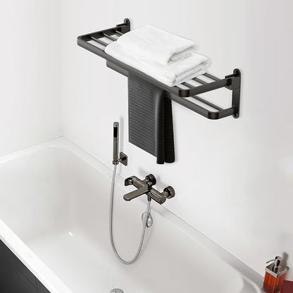 BOZWELL Bathroom Lavatory Towel Rack with Two Towel Bars,20-Inch Towel Shelf with Towel Bar,Towel Holder 1011-GR-50 (Modern Gray Finish)
