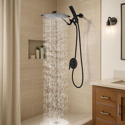 G-Promise All Metal 12" Rain Shower Head with Handheld for Bathroom Upgrade | All Metal, Built to Last, Easy Install, Adjustable Height & Angle for All Heights, Extra Long Hose, Modern Upgrade