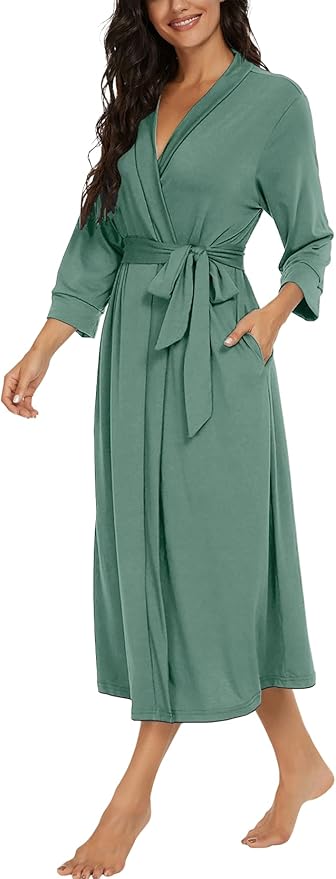 VINTATRE Women Kimono Robes Long Knit Bathrobe Lightweight Soft Knit Sleepwear V-neck Casual Ladies Loungewear