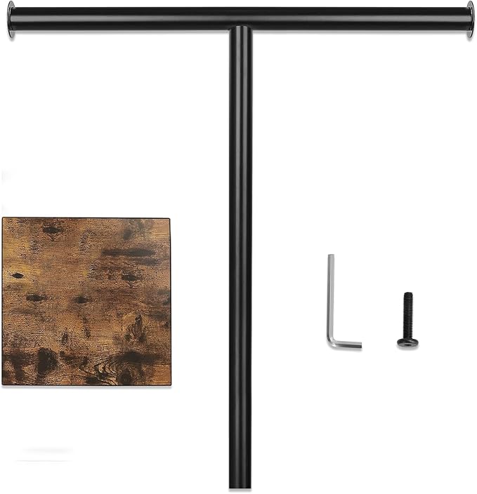 Countertop Hand Towel Holder, T-Shape Hand Towel Stand for Kitchen | Bathroom Hand Towel Rack with Weighted Base, Farmhouse Style, Free Standing, Rustic Black Brown