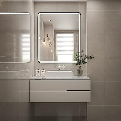 30X36 Inch LED Lighted Bathroom Mirror,Black Frame,3 Color | Lighted Vanity Mirror, Large Wall Mounted Makeup Mirror, 6000K, Dimmable Anti-Fog