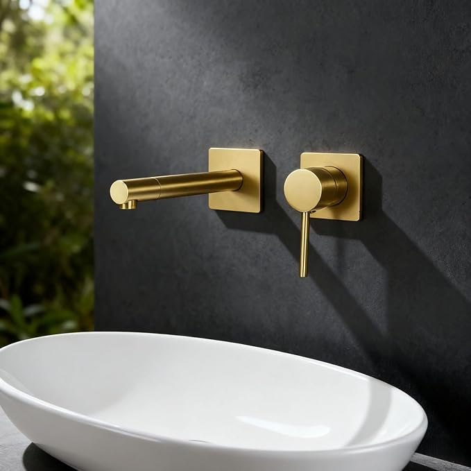 BiaoTeng Concealed Faucets for Bathroom Sinks Single Handle Hot and Cold Bathroom Vanity for Wall Mounted Faucet Single Handle Brass Brushed Gold