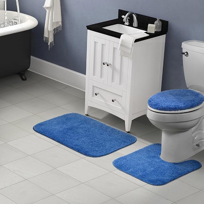 Garland Rug Traditional Nylon Washable Electric Blue 3 Piece Set - Lid, Contour, Bath Rug - Soft, Absorbent, and Stylish for Your Bathroom