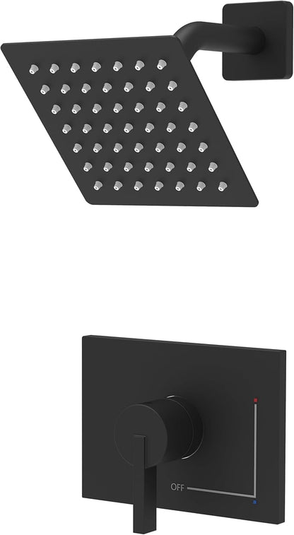 SOOOHOT Black Shower Head and Handle Set, Shower Faucet Set with 6-Inch Rain Shower Head, Single-Handle Shower Trim Kit（Valve Included)