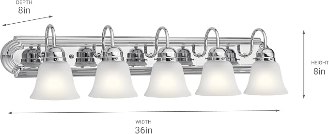 Kichler 5-Light Bathroom Vanity Light, Tannery Bronze | Traditional vanity light with satin etched glass for bathroom mirrors (36" x 8" x 8"), 5339CHS