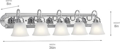 Kichler 5-Light Bathroom Vanity Light, Tannery Bronze | Traditional vanity light with satin etched glass for bathroom mirrors (36" x 8" x 8"), 5339CHS