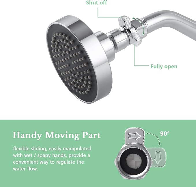 APLusee G 1/2 Water Flow Shut off Valve for Bathroom Shower Head, Chrome | Solid Brass, Adjustable Shower Flow Restrictor with On Off Switch for Family, Control and Save Water