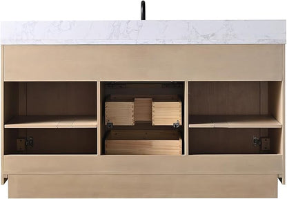 HOMEBEYOND 60" Bathroom Vanity with Single Sink & Ceramic Top, MDF Material Vanity Cabinet with Basin Combo, Soft-Closing Doors, Removable Shelf, Backsplash
