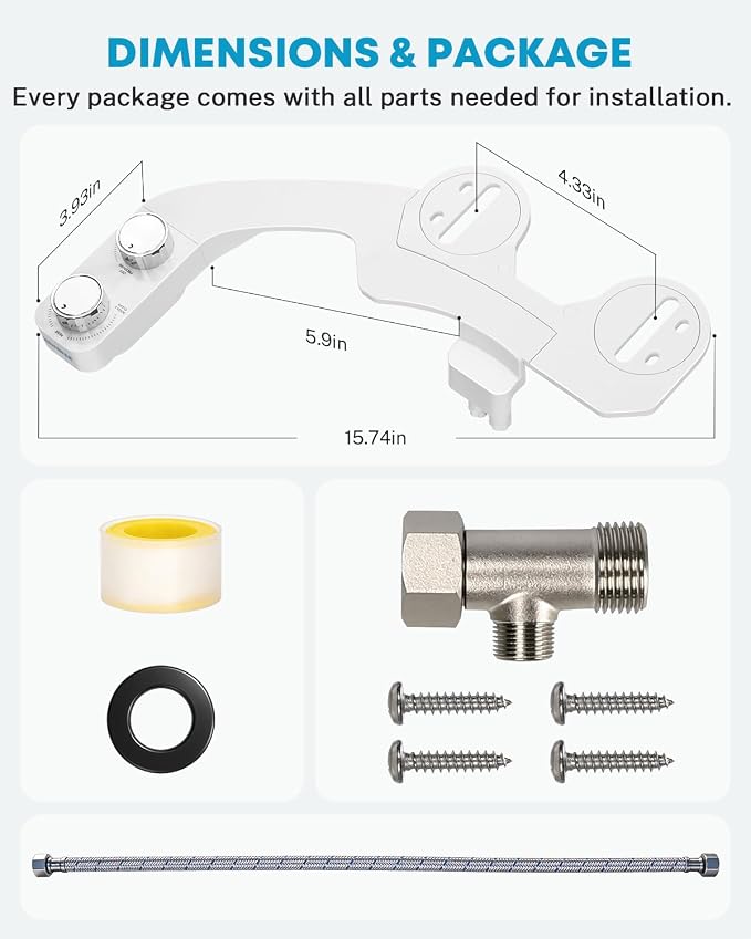 Kohree RV Bidet for Camper RV Toilet, Non Electric Bidet Attachment | for RV Toilet Seat with Water Pressure Controls, Retractable Self-Cleaning Dual Nozzles & Modes for Rear and Feminine Wash