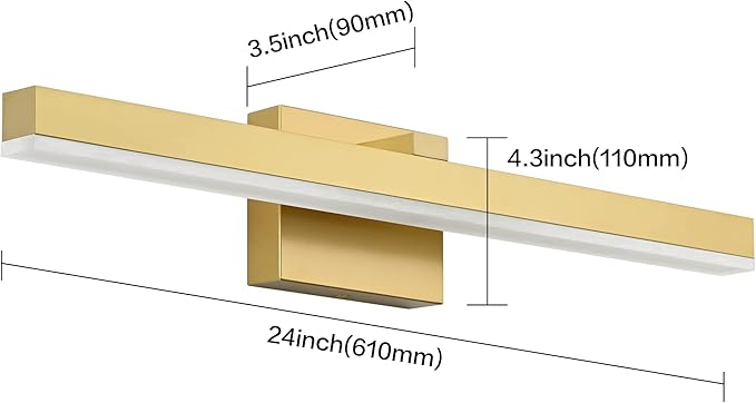 PRESDE 24inch LED Bathroom Vanity Light Modern Gold Bathroom Lights fixtures Over Mirror Dimmable Bath Wall Lighting bar