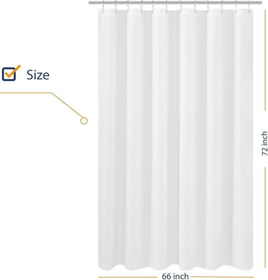 N&Y HOME Fabric Shower Curtain Liner 66 x 72 inches, Hotel Quality, Washable, Water Repellent, White Bathroom Curtains with Grommets, 66x72