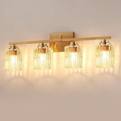 TALOYA Black 4-Light Bathroom Vanity Light with Fluted Cylinder Glass Shade | Modern Vanity Lighting Fixtures, Bathroom Lights Over Mirror, Wall Mount Mirror Light Fixtures for Bathroom Hallway Bedroom