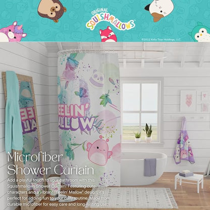 Squishmallows 13-Piece Shower Curtain Set, 72 x 72 Inch Fabric Curtain with Hooks, Bathroom Decor, Machine Washable, (100% Officially Licensed Product) by Franco Collectibles